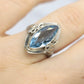 Swiss Blue Topaz Ring. 14k White Gold Filigree Design.  Art Deco 1920 Era. Statement band. st(173/65)