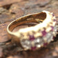14k Ruby and Diamond Wide Cluster Filigree ring. 14k Yellow Gold and diamond ruby statement band st115/00