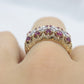 14k Ruby and Diamond Wide Cluster Filigree ring. 14k Yellow Gold and diamond ruby statement band st115/00
