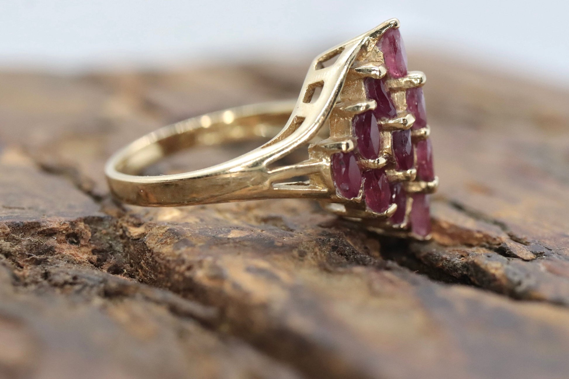 Ruby Cluster 10k Gold Ring. Dome Marquise Shape. st 97/75