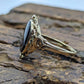 Oval Onyx ring. 10k ornate gold frame onyx ring. Mourning ring. St(103/50)