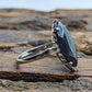 Marquise Hematite ring. 10k white gold Hematite ring. Navette Hematite ring. St(89/70)