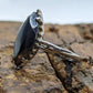 Marquise Hematite ring. 10k white gold Hematite ring. Navette Hematite ring. St(89/70)