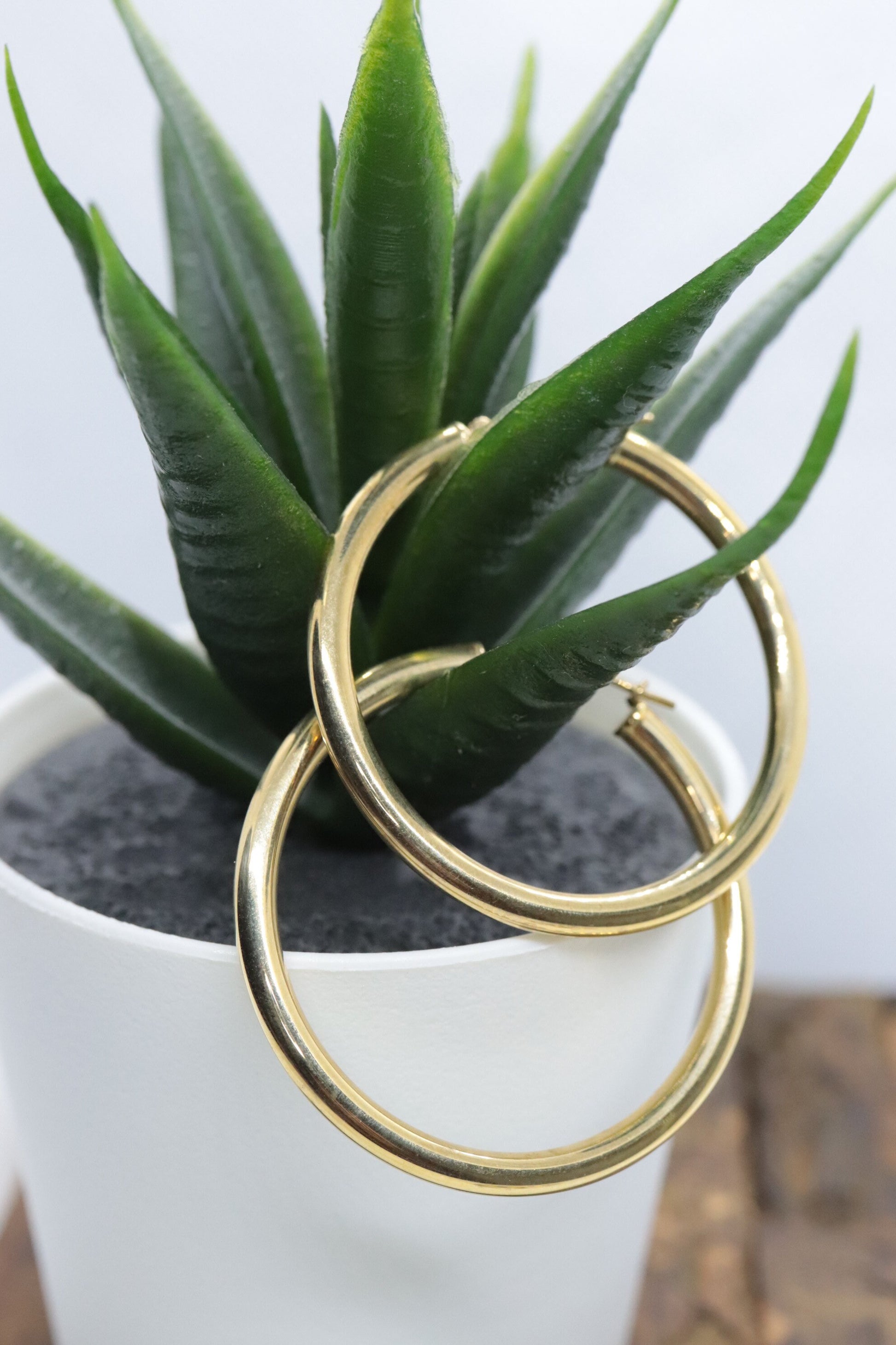 14k Gold Puffed Hollow HOOP Earrings. Large HOOP earrings by JCM Jacmel. Wide Hoops. st54/63