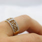 14k Diamond Dome band. Diamond Filigree Intricate Detail Open scroll ring. Baguette and Round diamonds. st(126/50)