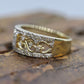 14k Diamond Dome band. Diamond Filigree Intricate Detail Open scroll ring. Baguette and Round diamonds. st(126/50)