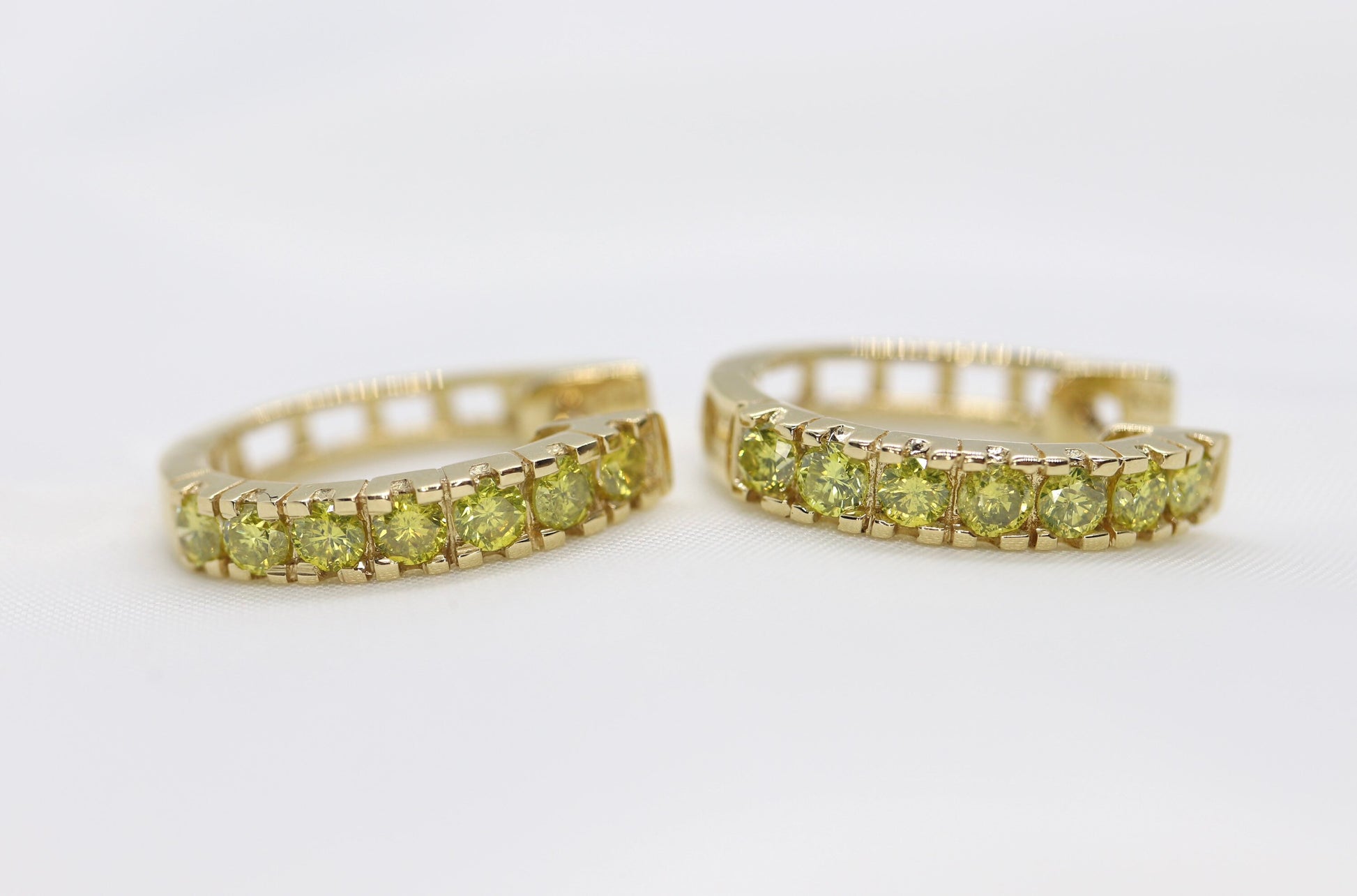 14k Canary Fancy Yellow Diamond Hoop Huggie Earrings. Diamond set Huggies Earrings. Est 0.84ctw of diamonds st126/50