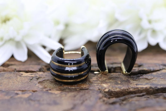 14k Carved Onyx Hoop Earrings. Carved Gemstone MILOR Italy Hoop earrings. st(30/67)