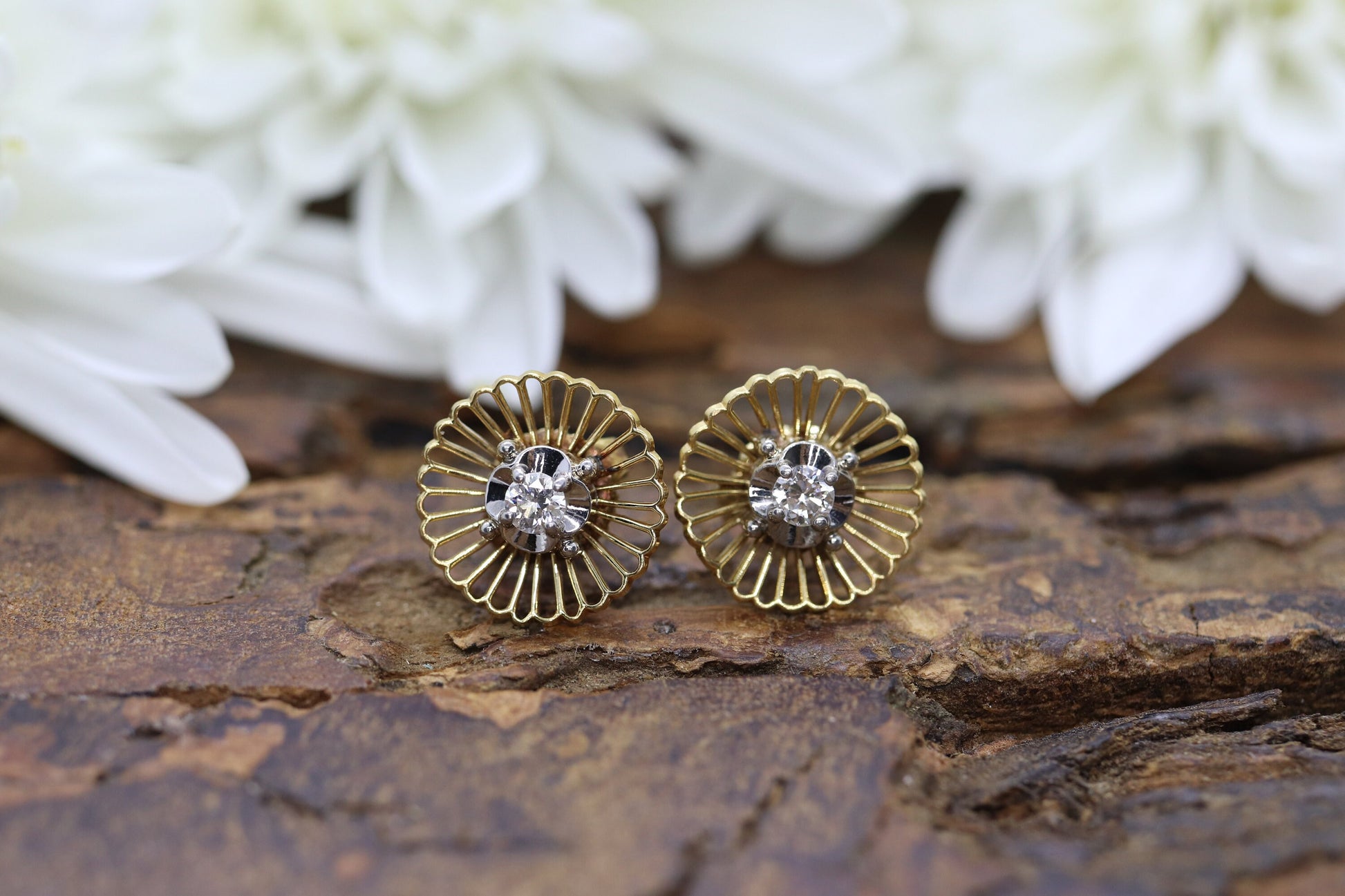 18k JABEL Diamond Stud earrings. Vintage Ornate Filigree design. st138/11