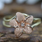14k Flower Plumeria Diamond ring. Plumeria Ring 14k Rose Gold / Yellow Gold. Satin Textured. st48/87