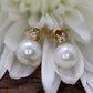 14k Pearl and Diamond stud earrings. Elegant and Dainty Pearl diamond studs. st(28/75)