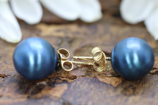 14k Gold Blue Bead stud earrings. Disco BALL stud earrings. st(28/75)
