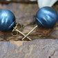 14k Gold Blue Bead stud earrings. Disco BALL stud earrings. st(28/75)