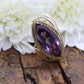 14k Purple Alexandrite Ring. Large Marquise LC Alexandrite and Yellow gold. Leaf motif. st(218/50)