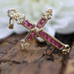 14k Ruby Cross Pendant. Crucifix Christian channel set rubies. st(80/50)