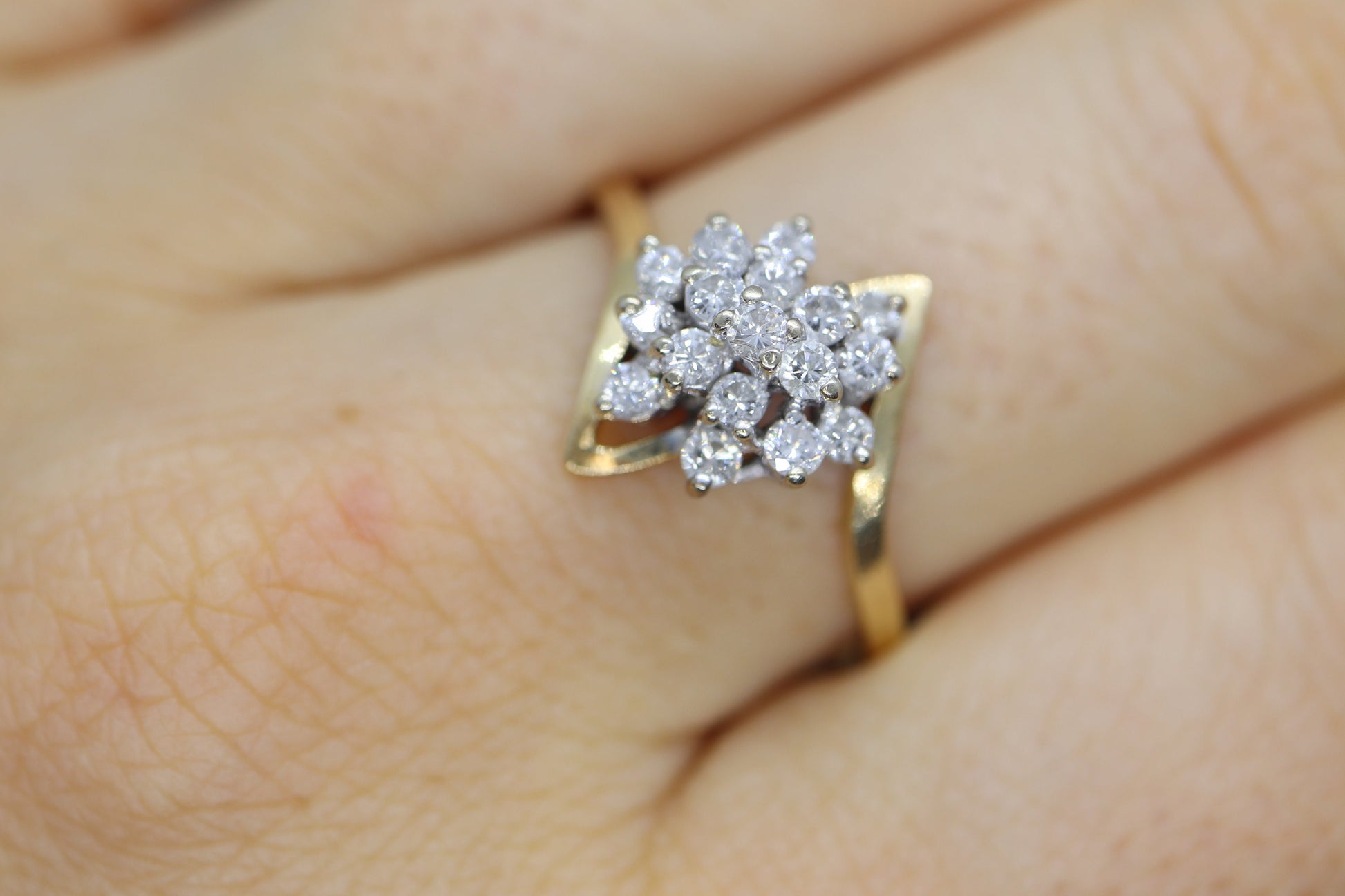 14k Yellow Gold Bypass daisy Ring. Round Diamond Cluster Ring. Waterfall diamond. 1/2ctw diamonds st(138/11)