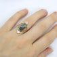 10k Open Flowers Shield and Green Moss Agate ring. Skinny Dainty 10k PSCo Stamped ring. st97/75