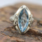 Swiss Blue Topaz Ring. 14k White Gold Filigree Design.  Art Deco 1920 Era. Statement band. st(173/65)