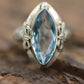 Swiss Blue Topaz Ring. 14k White Gold Filigree Design.  Art Deco 1920 Era. Statement band. st(173/65)