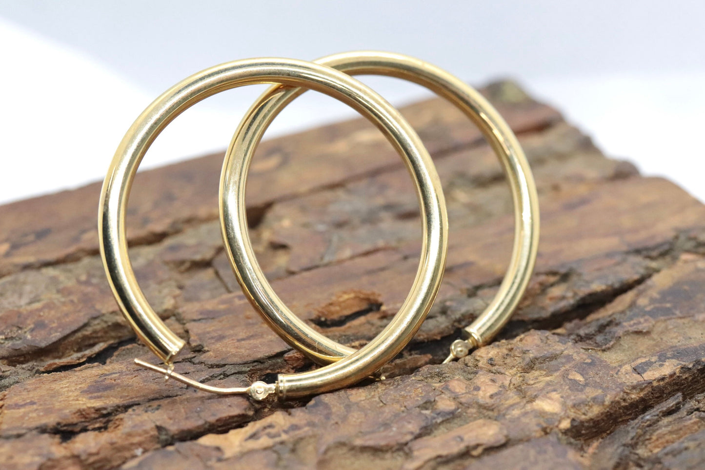 14k Gold Puffed Hollow HOOP Earrings. Large HOOP earrings by JCM Jacmel. Wide Hoops. st54/63