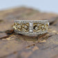 14k Diamond Dome band. Diamond Filigree Intricate Detail Open scroll ring. Baguette and Round diamonds. st(126/50)