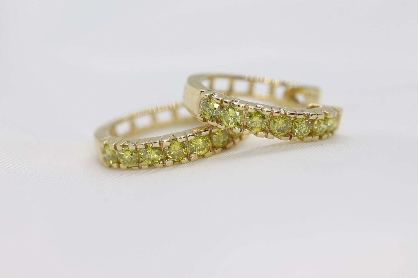 14k Canary Fancy Yellow Diamond Hoop Huggie Earrings. Diamond set Huggies Earrings. Est 0.84ctw of diamonds st126/50