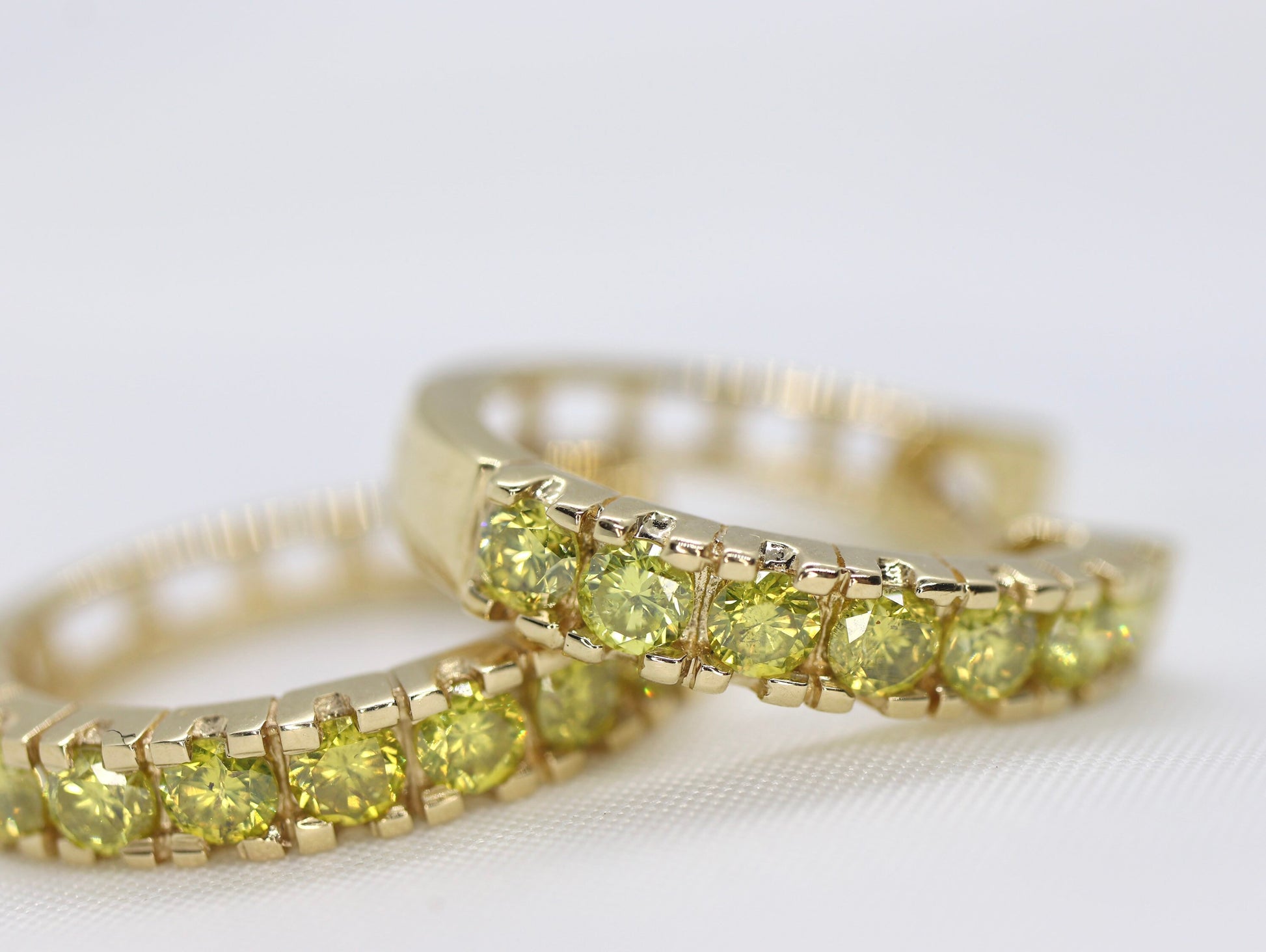 14k Canary Fancy Yellow Diamond Hoop Huggie Earrings. Diamond set Huggies Earrings. Est 0.84ctw of diamonds st126/50