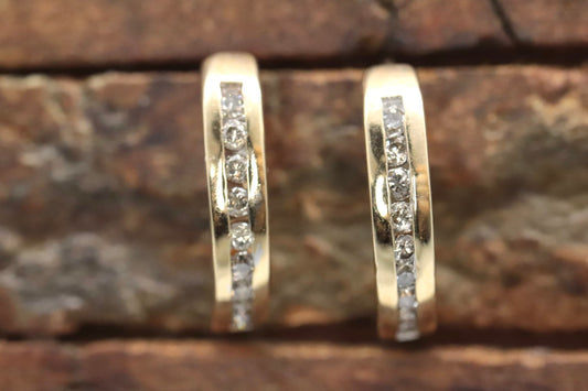 14k Gold Half HOOP Diamond Earrings. 14k Polish Gloss Channel Set Diamonds earrings. 0.45ctw diamonds. st103/50