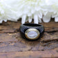 14k Carved Onyx and MOP Ring. Solid Onyx shank with Mother of Pearl. st(13/41)
