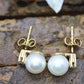 14k Pearl and Diamond stud earrings. Elegant and Dainty Pearl diamond studs. st(28/75)