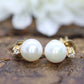 14k Pearl and Diamond stud earrings. Elegant and Dainty Pearl diamond studs. st(28/75)