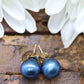 14k Gold Blue Bead stud earrings. Disco BALL stud earrings. st(28/75)