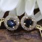 14k Sapphire and Diamond Halo Dangle Earrings. Sapphire Diamond Halo Earrings. st(51/75)