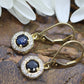 14k Sapphire and Diamond Halo Dangle Earrings. Sapphire Diamond Halo Earrings. st(51/75)