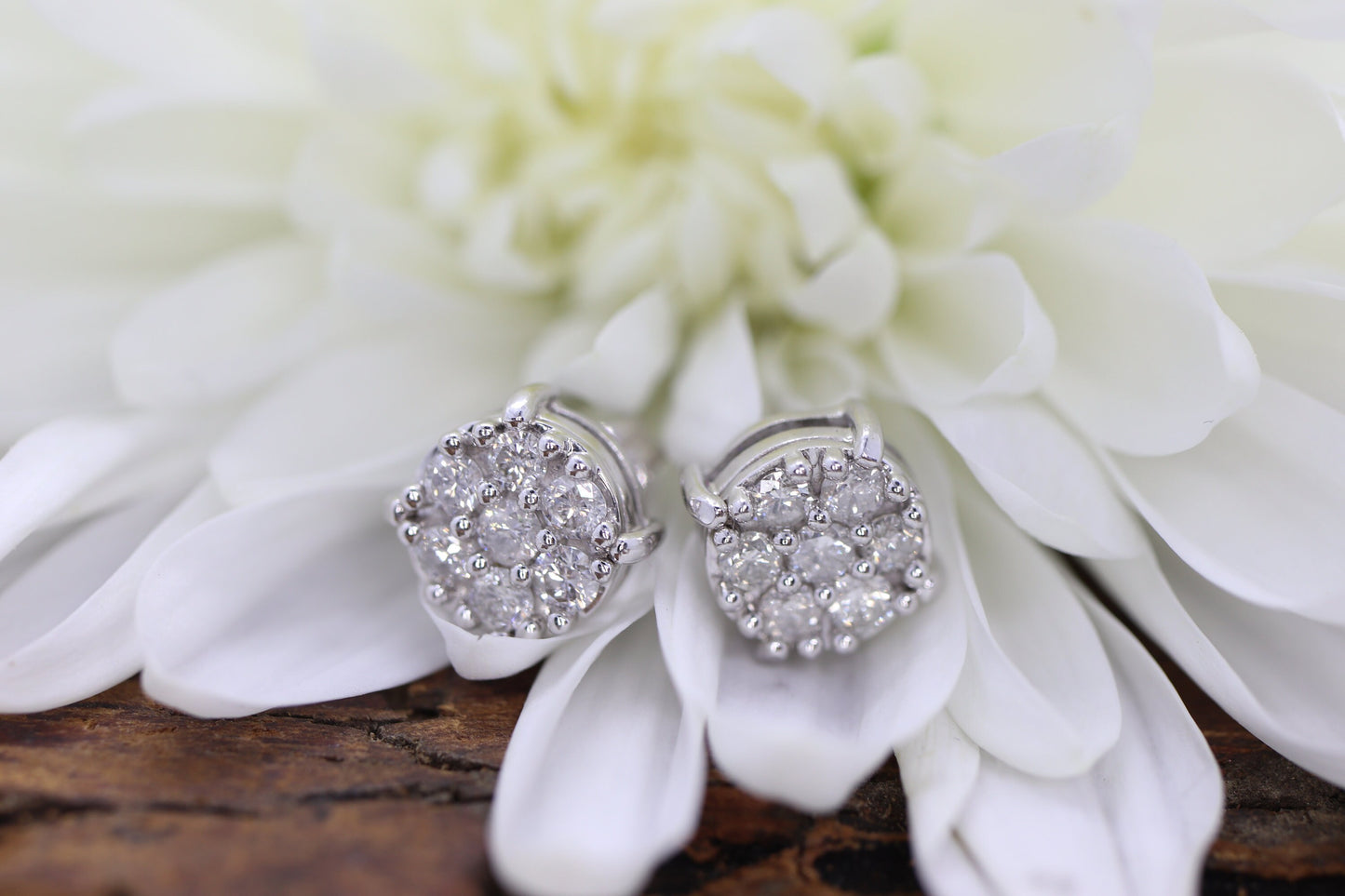 Diamond Flower Cluster Earrings.  Diamond Daisy 14k stud earrings. Diamond Stud 14k White Gold Earrings. 0.42 ctw. st149/50