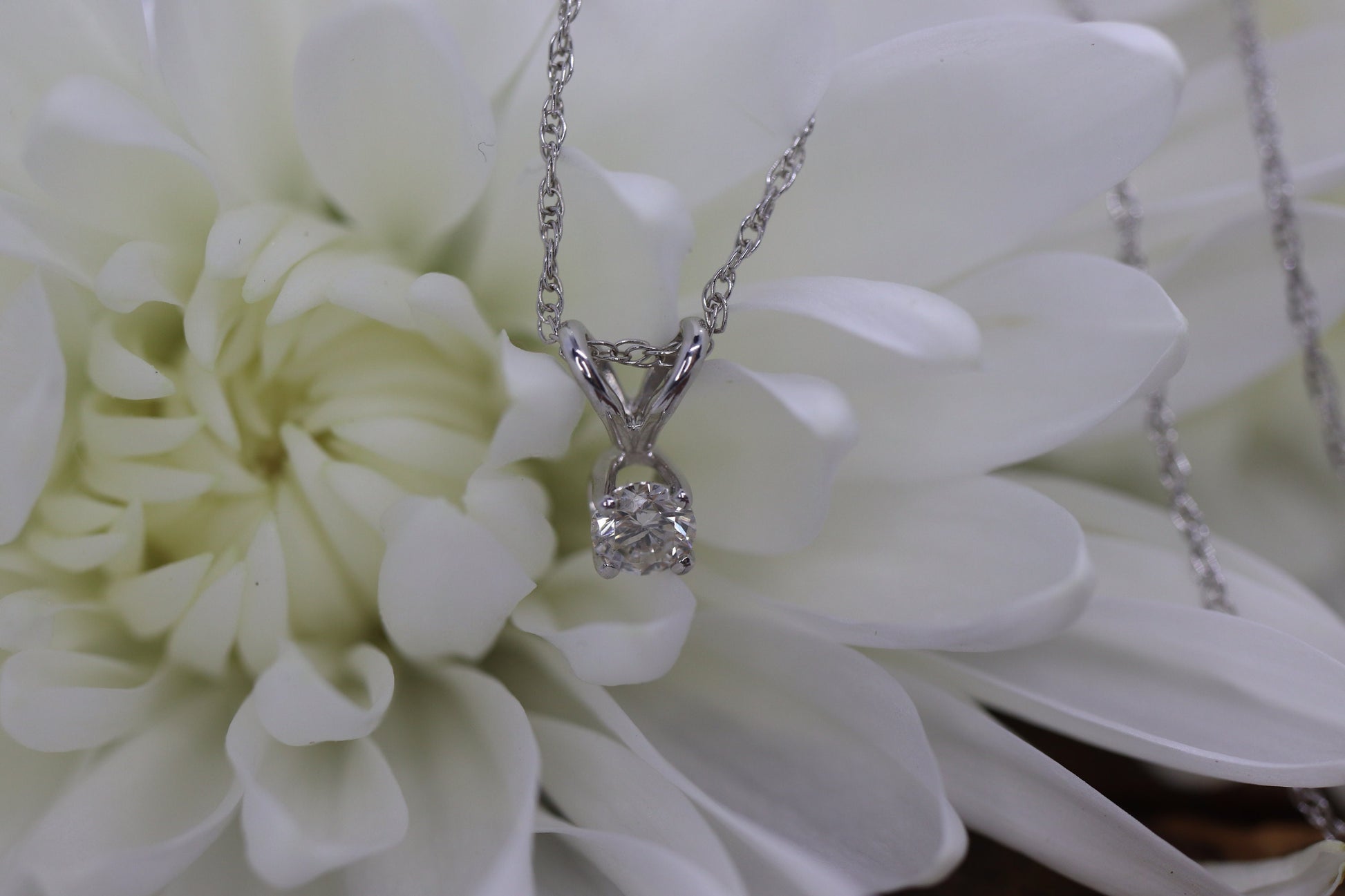 14k Diamond Solitaire Pendant. 14k White gold wheat necklace. st(126/50)