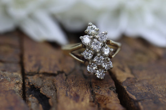 Vintage 14k Yellow Gold Ring. Round Diamond Cluster Ring. Waterfall diamond. 0.40ctw Engagement Ring. sz 3.5 st161/11