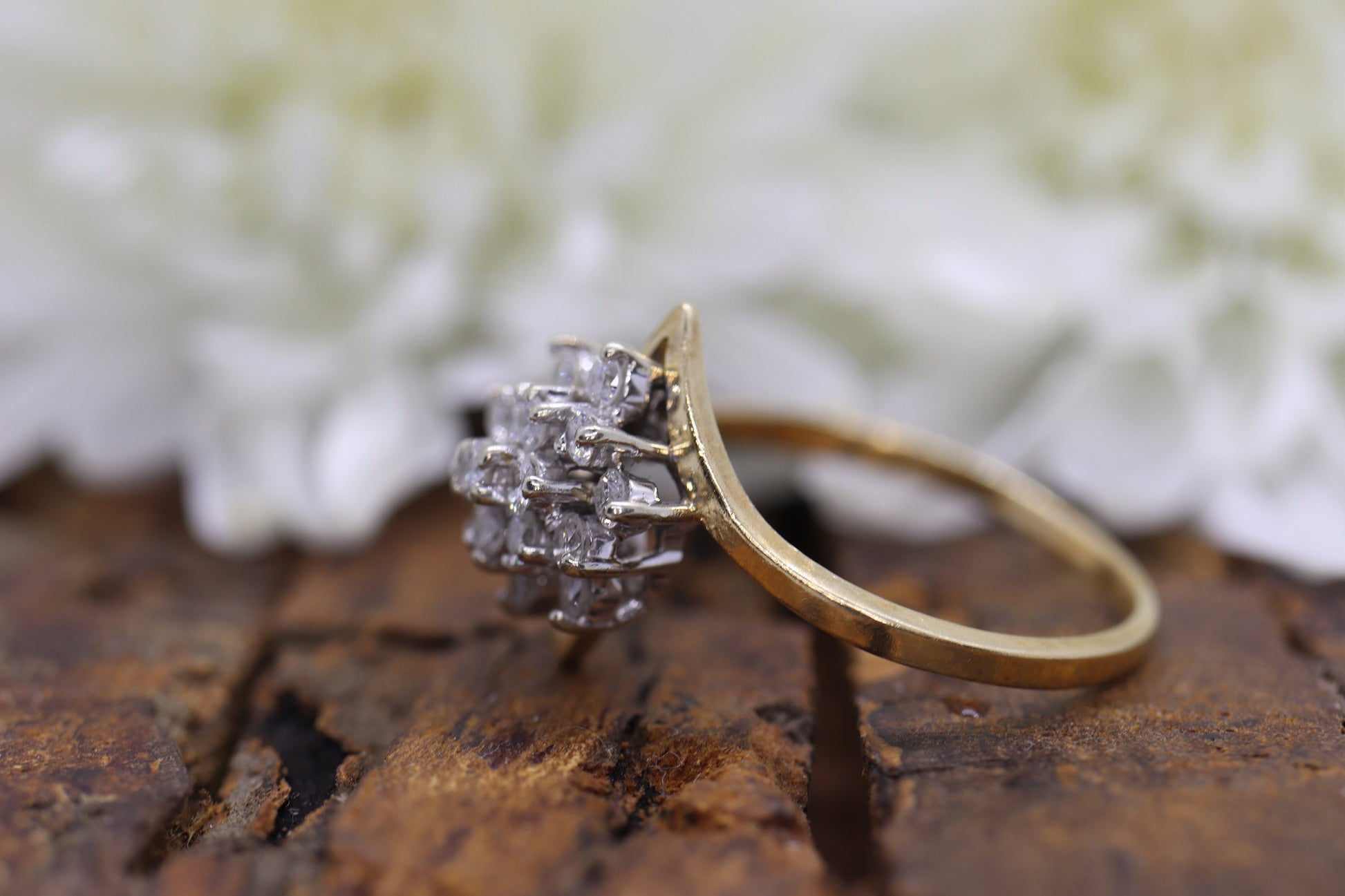 14k Yellow Gold Bypass daisy Ring. Round Diamond Cluster Ring. Waterfall diamond. 1/2ctw diamonds st(138/11)