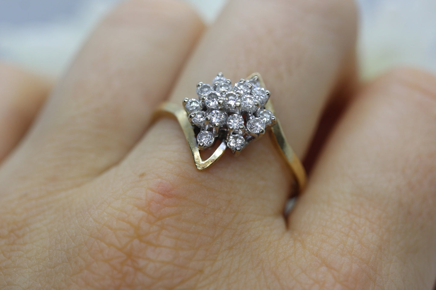 14k Yellow Gold Bypass daisy Ring. Round Diamond Cluster Ring. Waterfall diamond. 1/2ctw diamonds st(138/11)