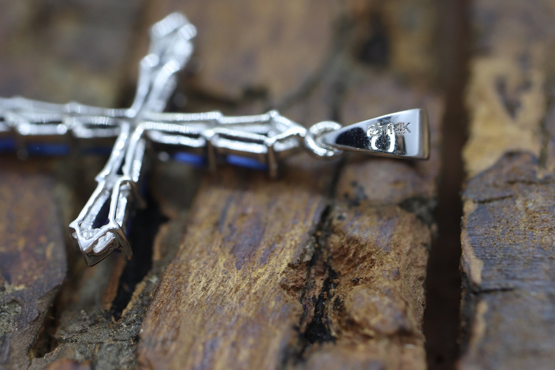 14k Sapphire and Diamond Cross Pendant. Crucifix Christian set baguette sapphires. st(115/11)