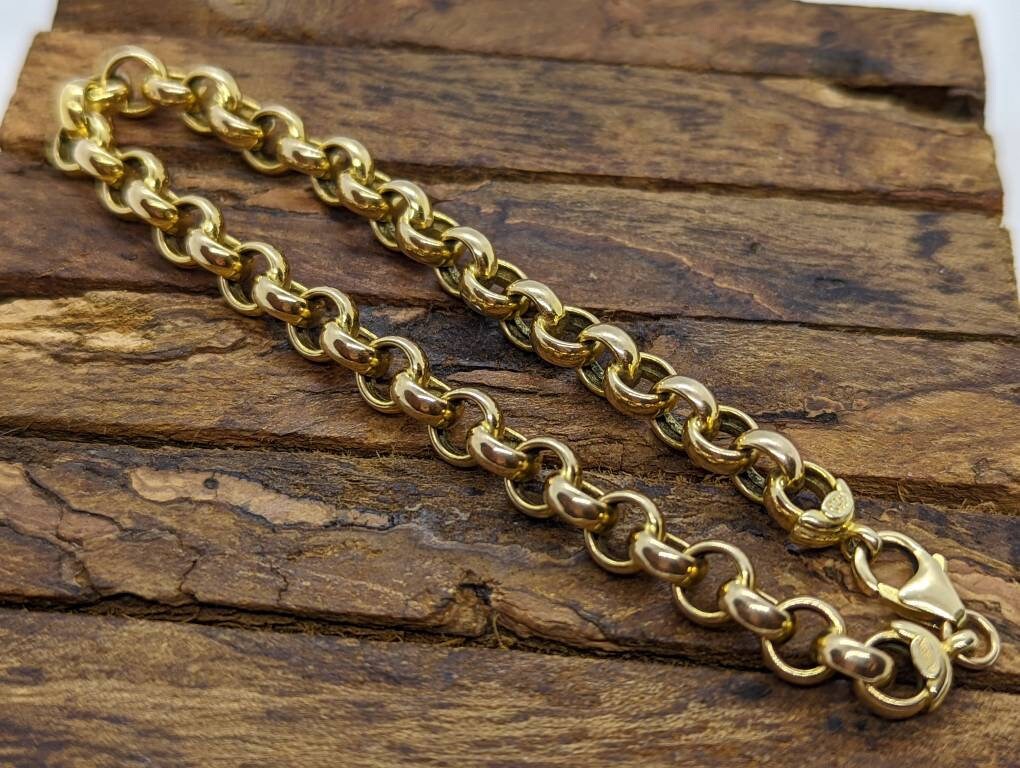 14K ROLO Chain Bracelet. PUFFED large Round Rolo chain bracelet. 14k Yellow gold Italy 8.8grams st(373/75)