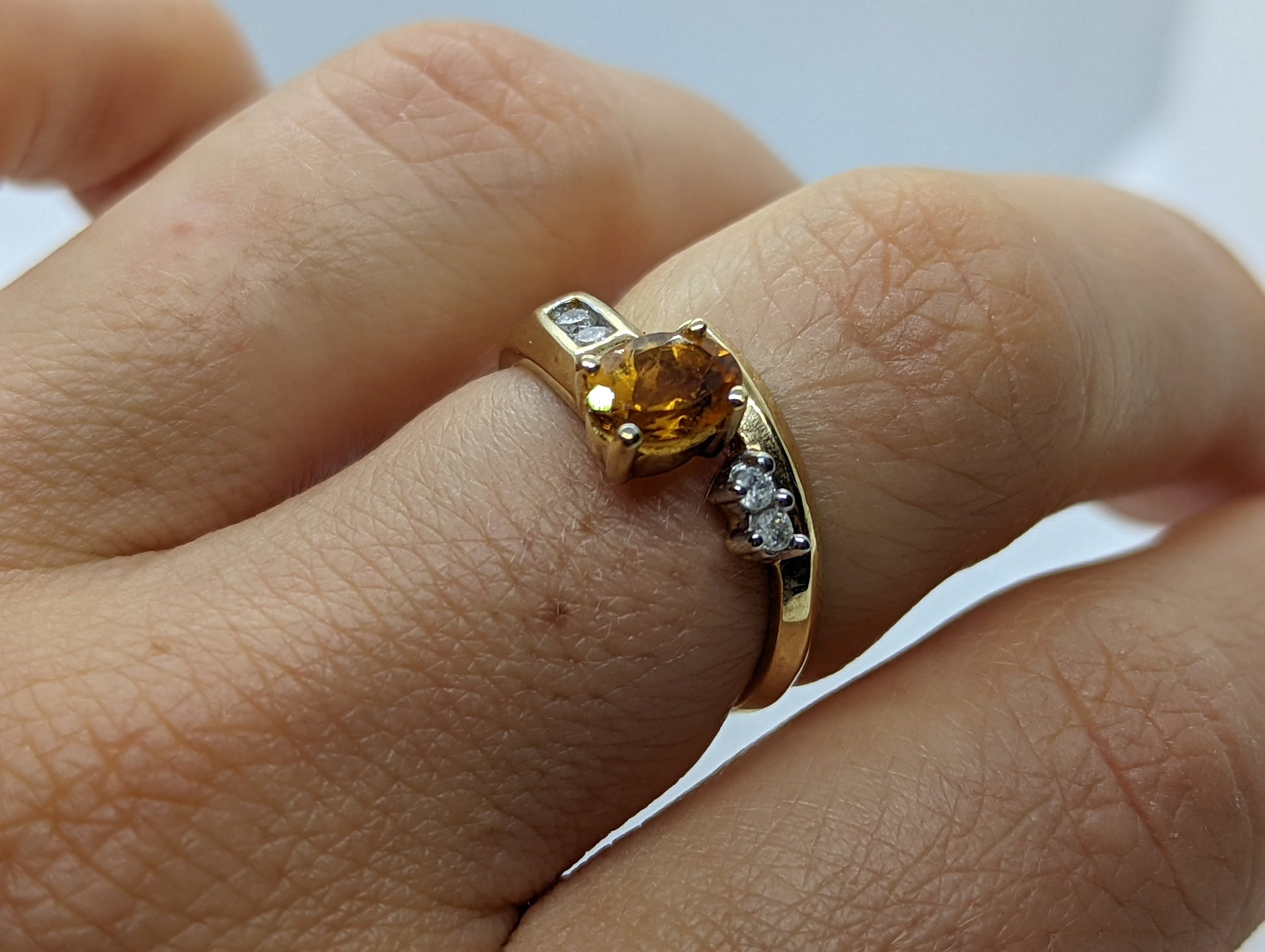 10k Citrine solitaire with Diamonds Ring. Citrine bypass statement ring. (st80/50)