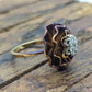 14k Diamond Daisy Flower Petal Ring. Heat bluing 14k Gold Rose Petal with diamonds statement ring. stock(3-56/50)