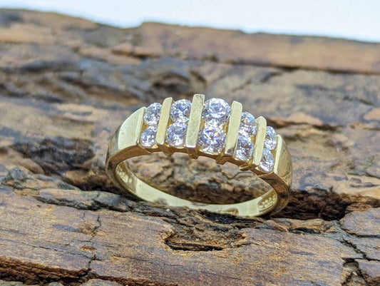 14k Channel set Diamond CZ  Ring.  Yellow Gold and CZ band st(88/11)