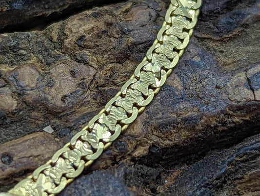 14k Bismark Chain Mesh Bracelet. Textured Chain Mesh link Yellow gold Italian Bracelet. (st 86/25)