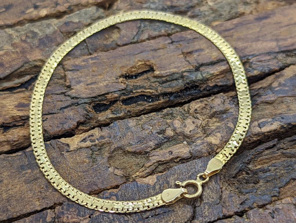 14k Bismark Chain Mesh Bracelet. Textured Chain Mesh link Yellow gold Italian Bracelet. (st 86/25)