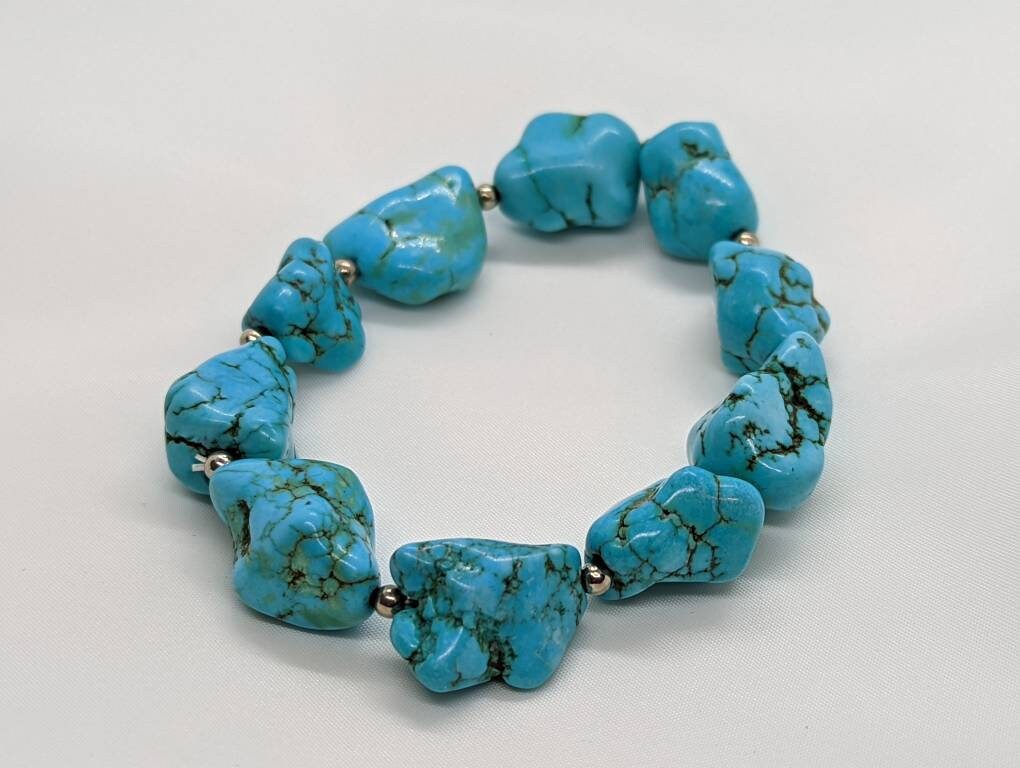 Native American BEADED Turquoise Bracelet. RAW polished turquoise bead st(11/30)