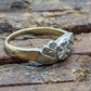 Antique 14k White Gold  Diamond ring. Tasteful Engraved 3 stone wedding band. st(56/06)
