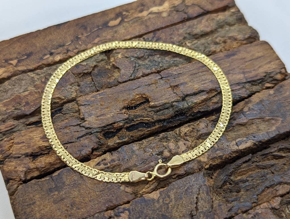 14k Bismark Chain Mesh Bracelet. Textured Chain Mesh link Yellow gold Italian Bracelet. (st 86/25)