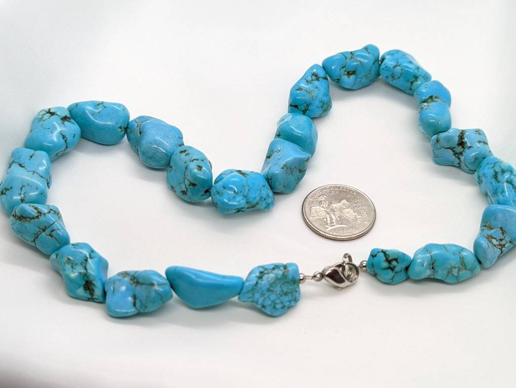 Turquoise Necklace. RAW polished turquoise Bulky bead necklace. (st11/50)